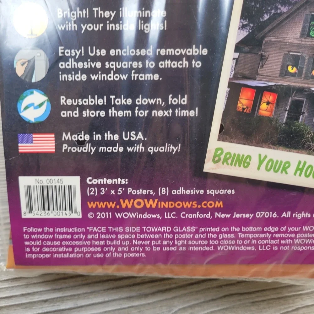 WOWindow Posters Shady Spiders Creepy‎ Light Up Halloween Window Decoration Vtg